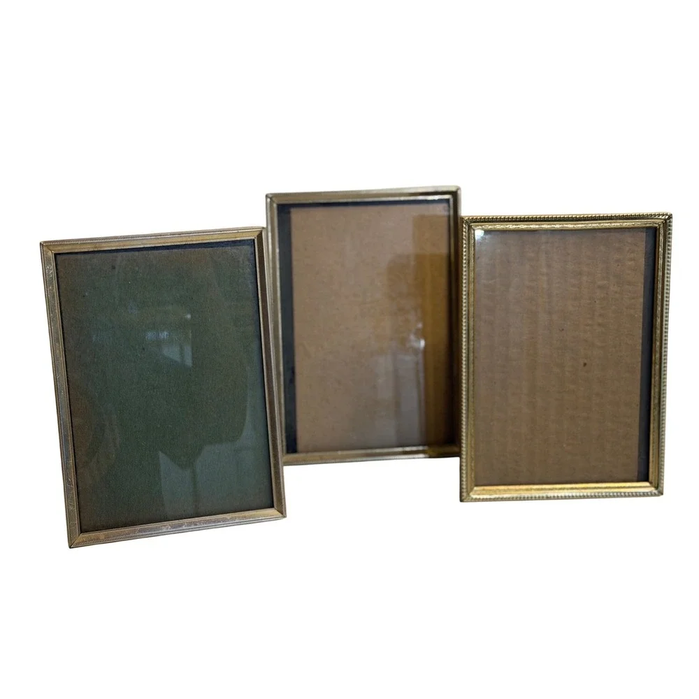 VTG Picture Frame Set 3 Gold Metal‎ Beaded Textured Border Tabletop Home Decor